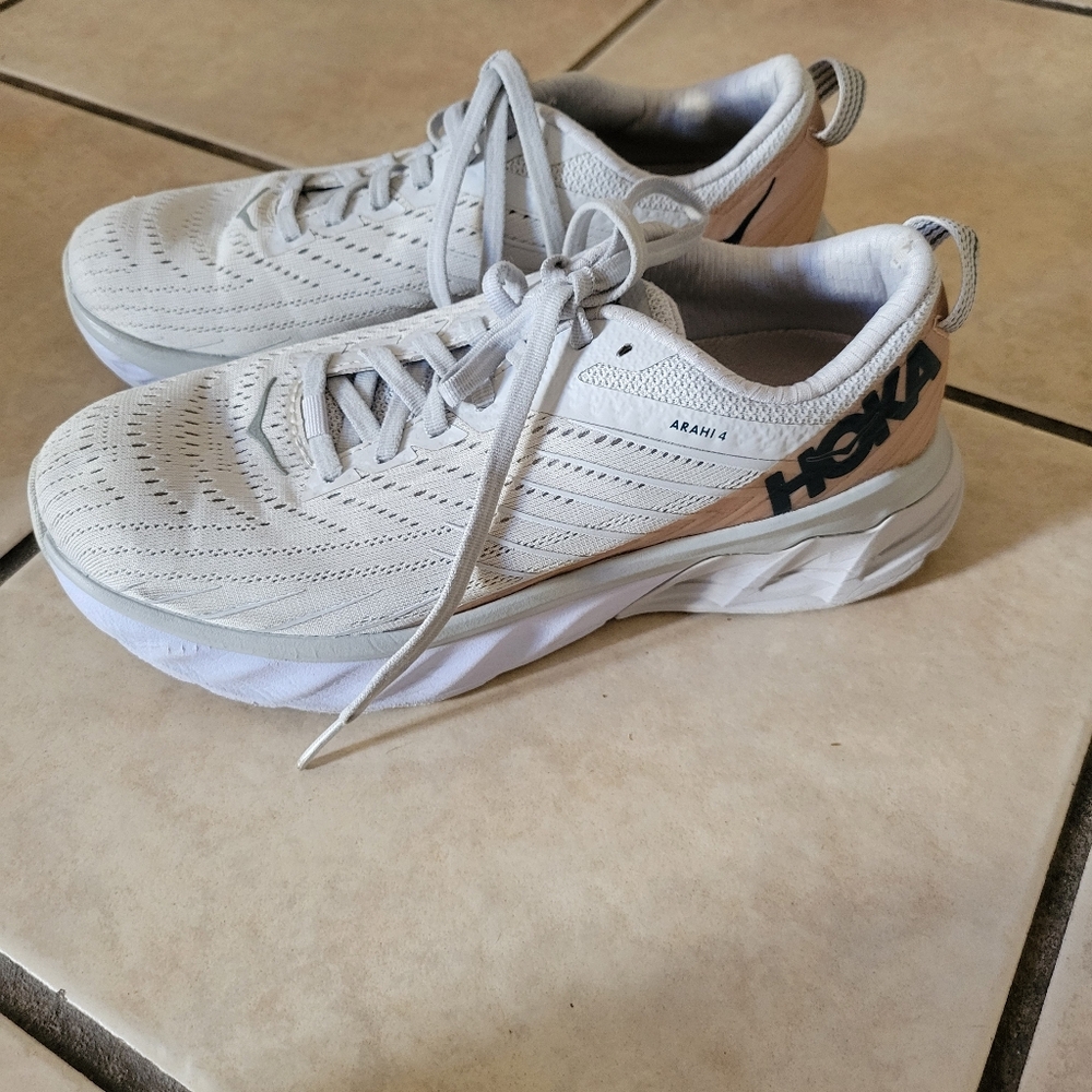 Hoka Light Gray and White Athletic Shoes - Picture 7 of 9